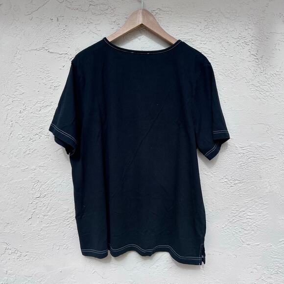 Quacker Factory Palm Tree Flamingo Rhinestone Tee Black Size 1X - Picture 2 of 4